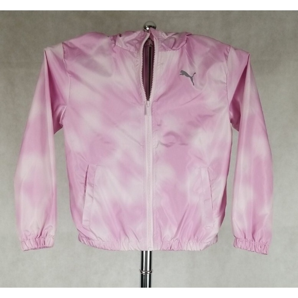Puma Jacket Girls‎ Size Medium Hooded Full Zip Light Windbreaker Pink NEW